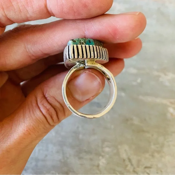 SOLD ♥️ Navajo ♥️ Landon Secatero Sterling Silver & Appaloosa Turquoise Ring - Picture 8 of 13